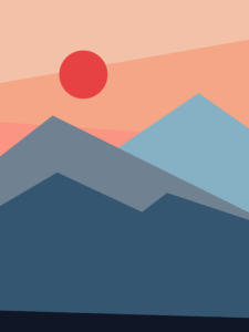 Mountain scene simple illustration with sun